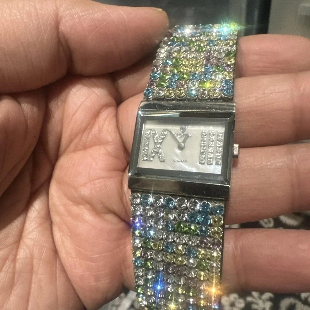 Working Croton Multicolor Rhinestone square Dainty Ladies Watch 30mm Fit 6
